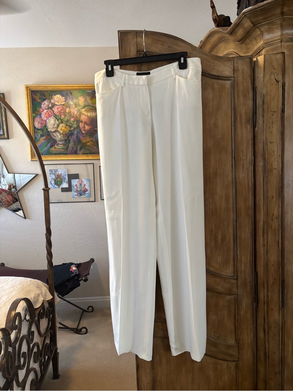Emporio Armani Cream Straight-Leg Trousers
